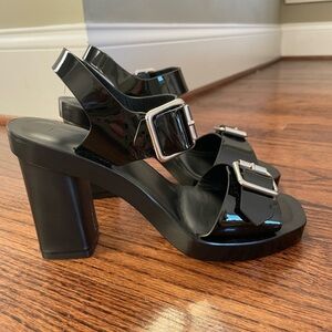 Rachel Comey “Zisso” heeled sandals in black patent. Size 7.